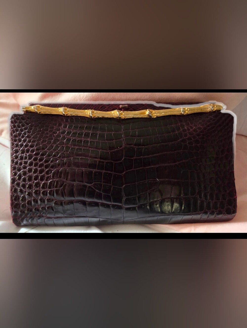 Rare Burgundy Morabito Paris Crocodile Minaudière Clutch